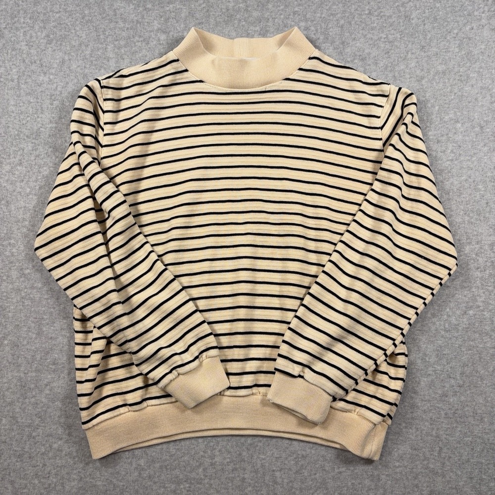 Vintage Alfred Dunner Sweater Womens Small Beige Striped Mock Neck Knit Pullover